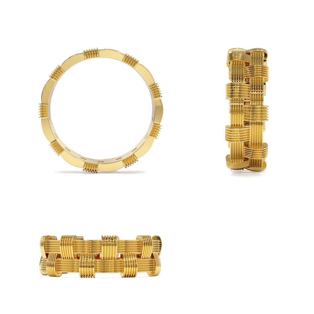 14K Stackable Ribbed Woven Gold Ring - view 5