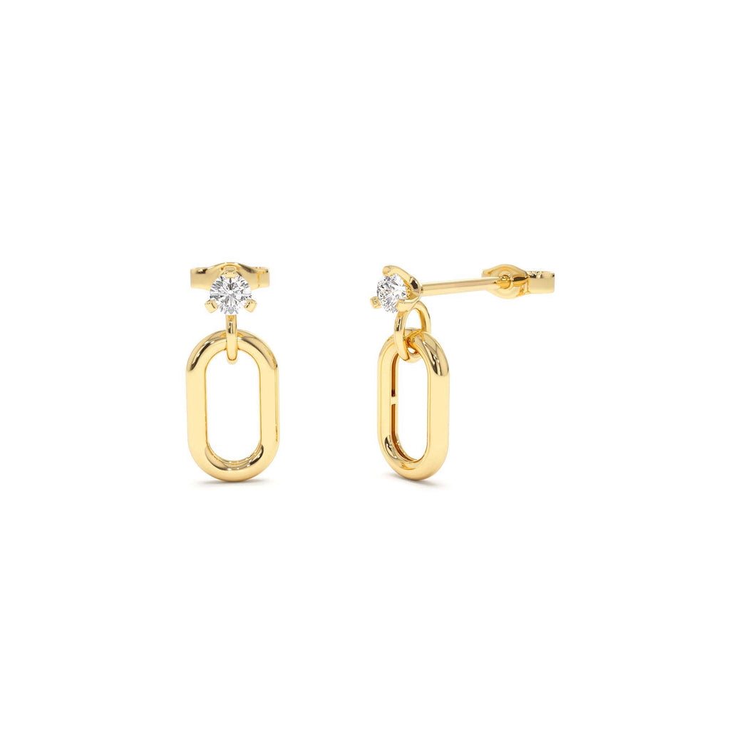 14k Dainty Dangline Oval Link Diamond Earrings by Orlina Fine
