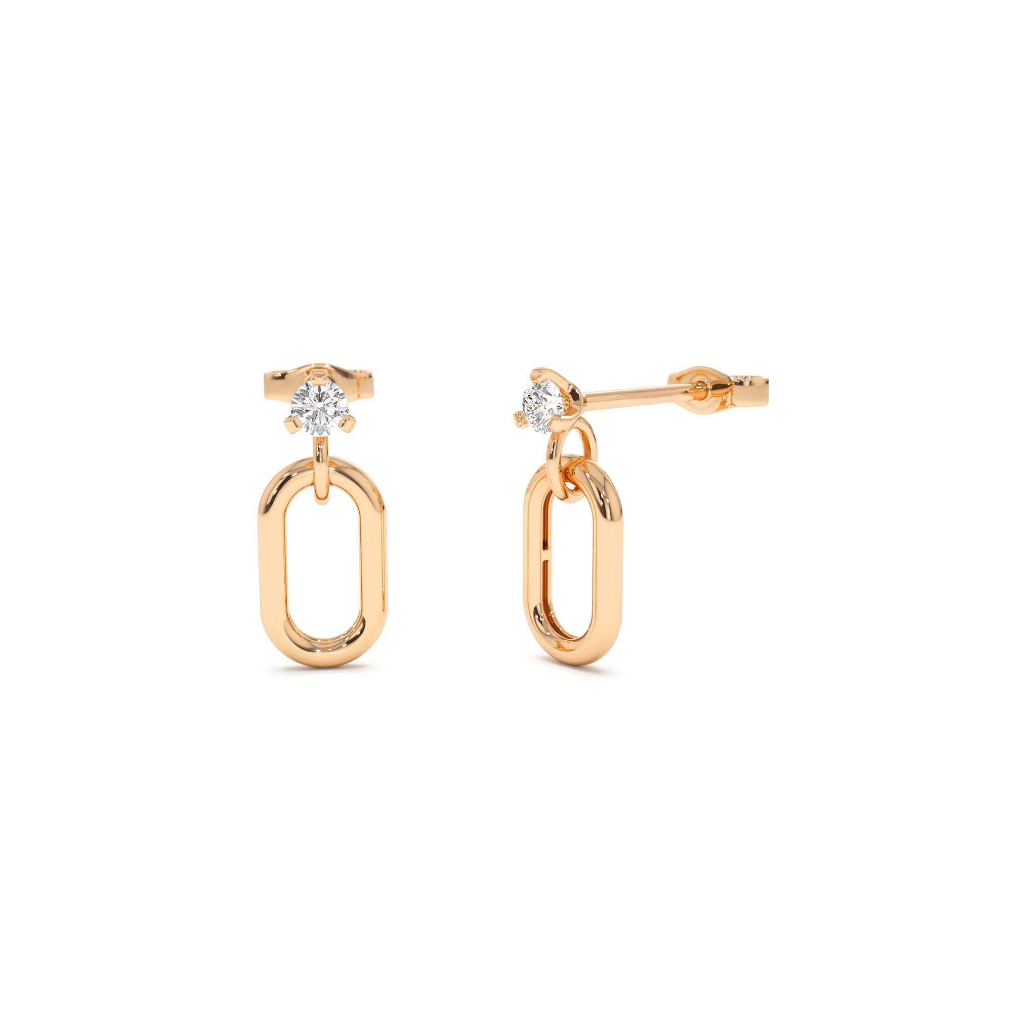 14k Dainty Dangline Oval Link Diamond Earrings - view 2