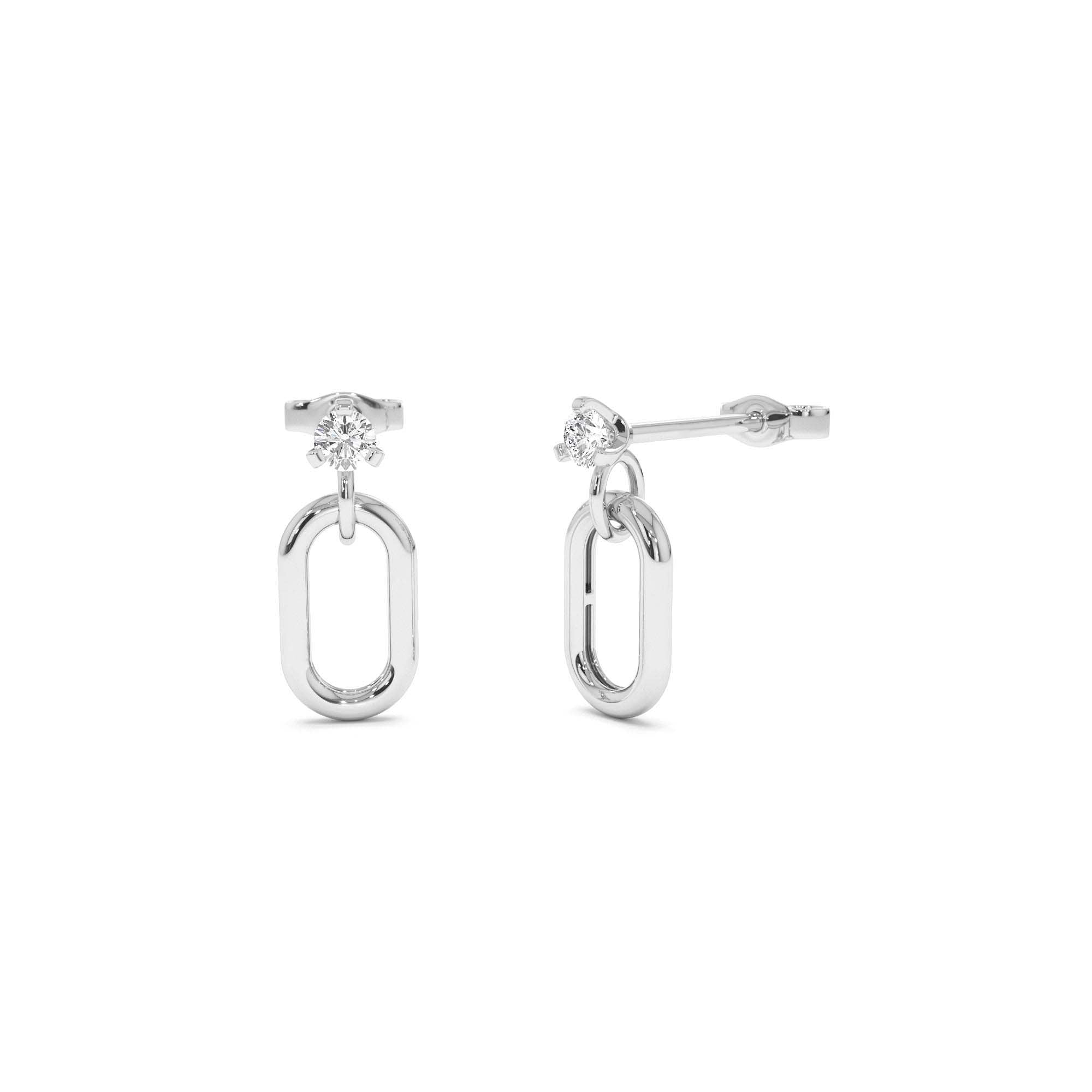 14k Dainty Dangline Oval Link Diamond Earrings - view 3