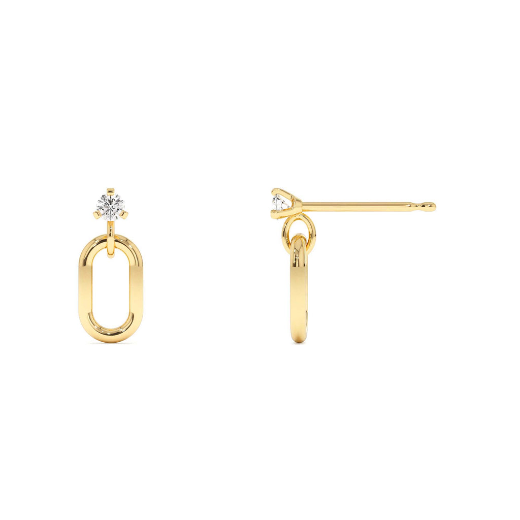 14k Dainty Dangline Oval Link Diamond Earrings - view 4