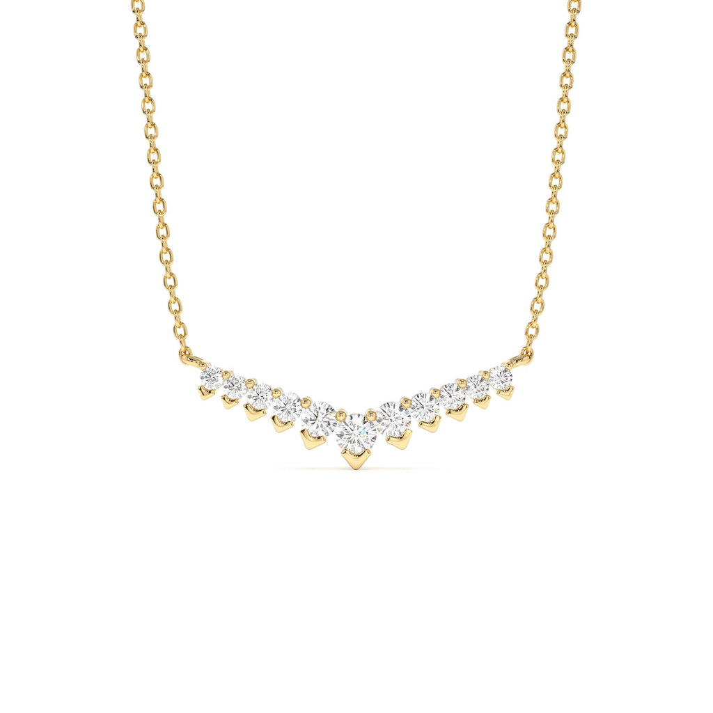 14k V Prong Chevron Diamond Necklace by Orlina Fine