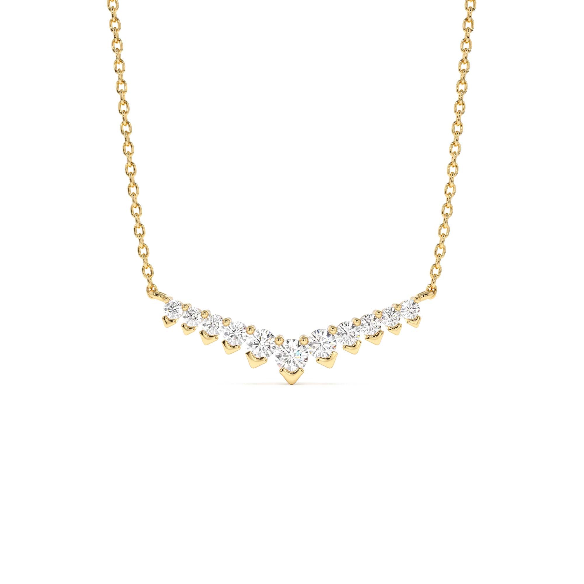 14k V Prong Chevron Diamond Necklace by Orlina Fine
