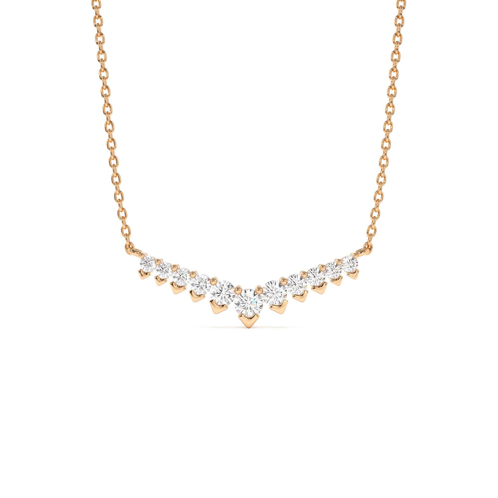 14k V Prong Chevron Diamond Necklace - view 2