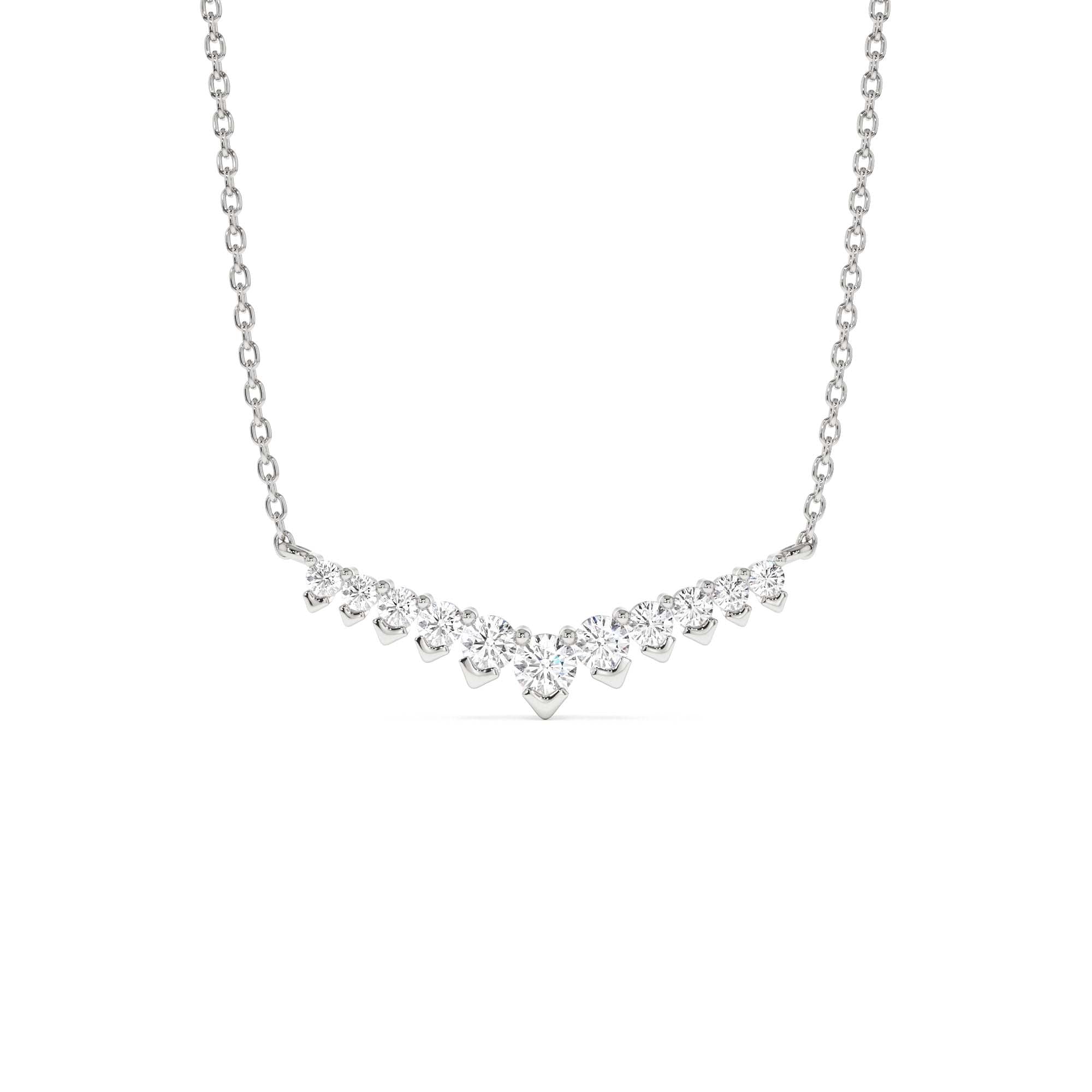 14k V Prong Chevron Diamond Necklace - view 3