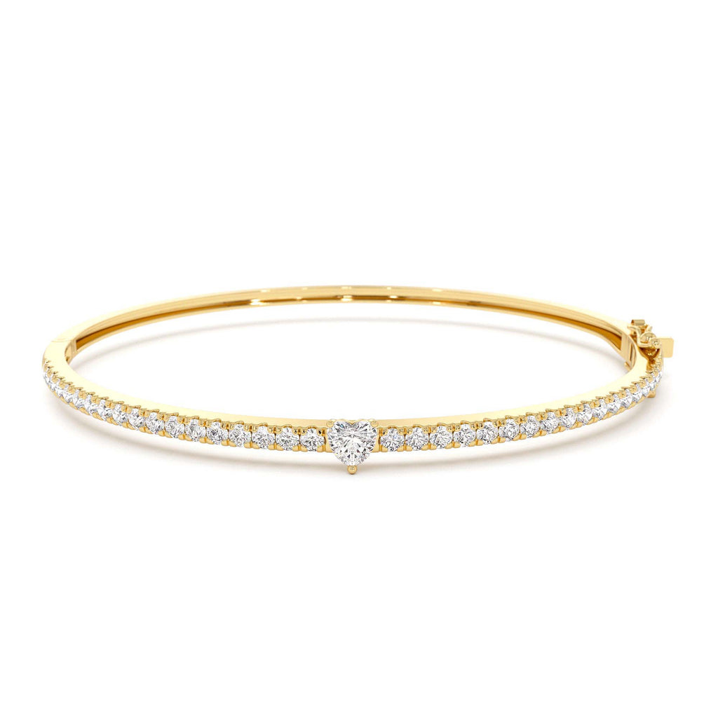 14k Gold Heart Shaped and Round Diamond Bangle by Orlina Fine