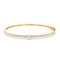 14k Gold Heart Shaped and Round Diamond Bangle by Orlina Fine