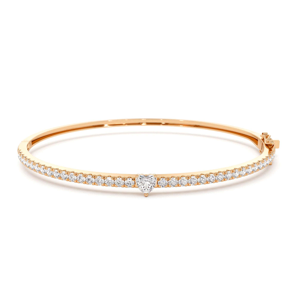 14k Gold Heart Shaped and Round Diamond Bangle - view 2