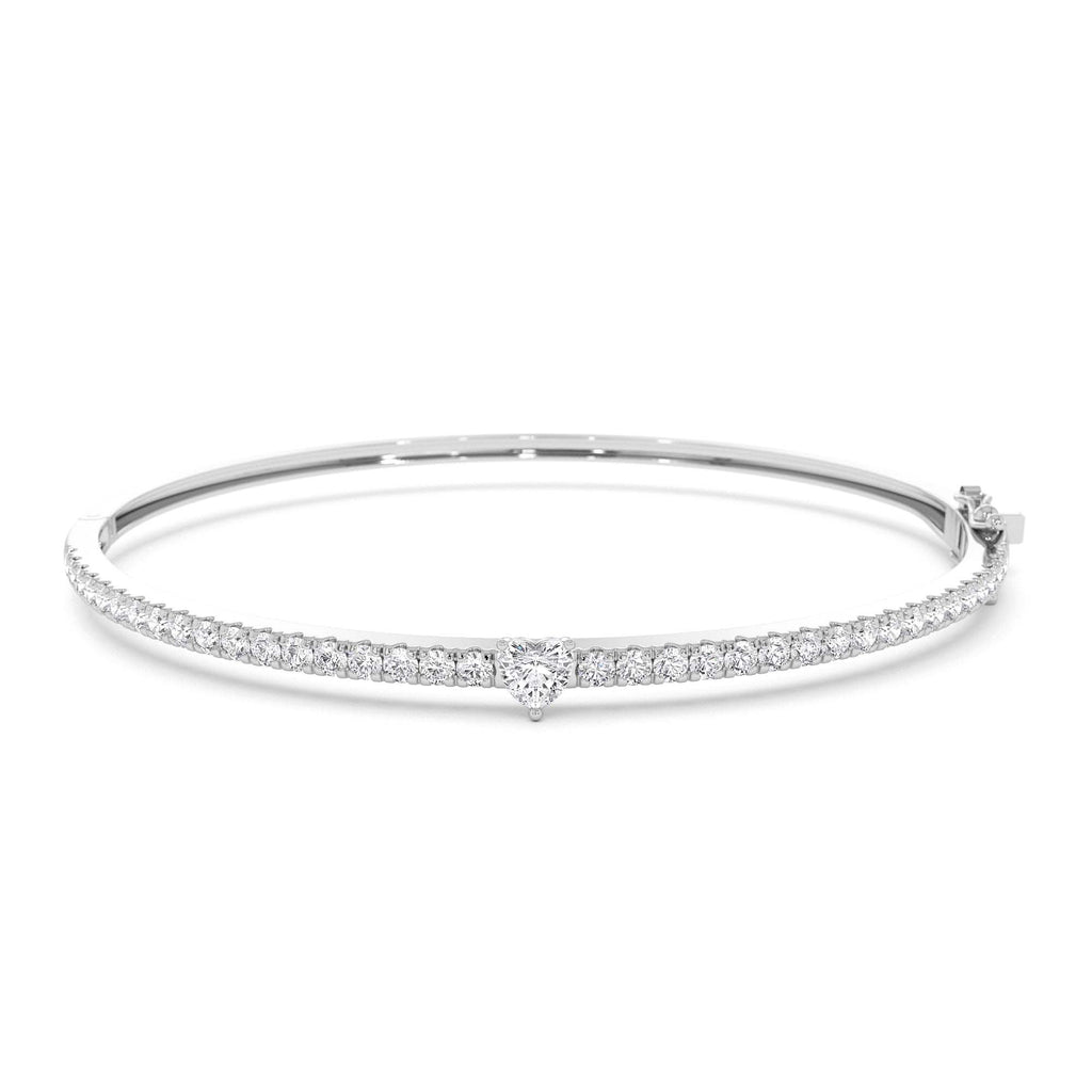 14k Gold Heart Shaped and Round Diamond Bangle - view 3