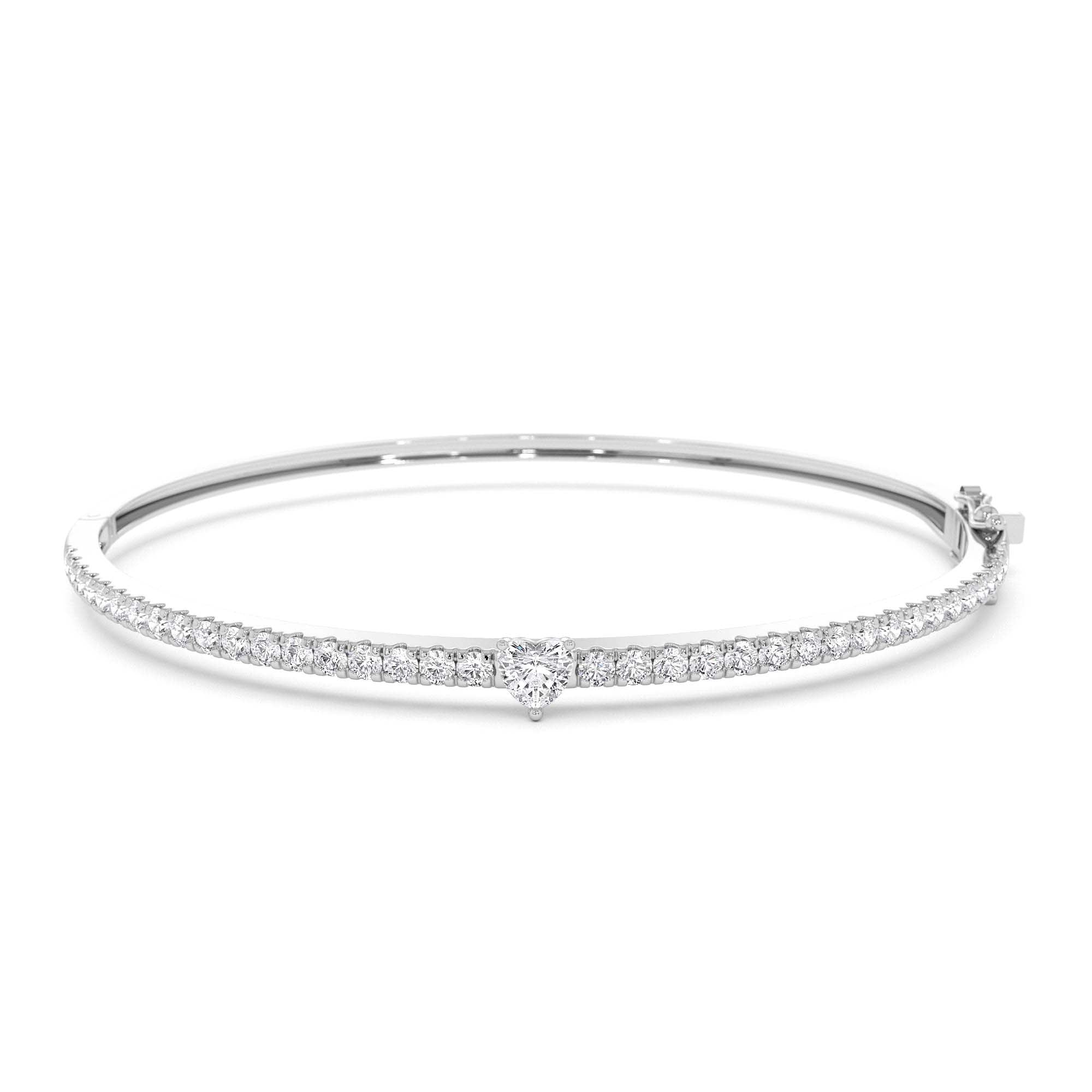 14k Gold Heart Shaped and Round Diamond Bangle - view 3