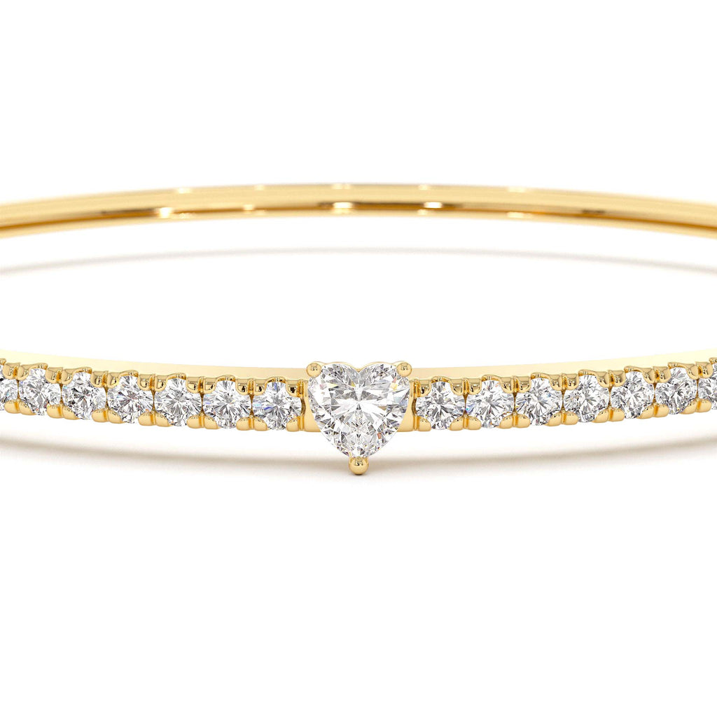 14k Gold Heart Shaped and Round Diamond Bangle - view 4