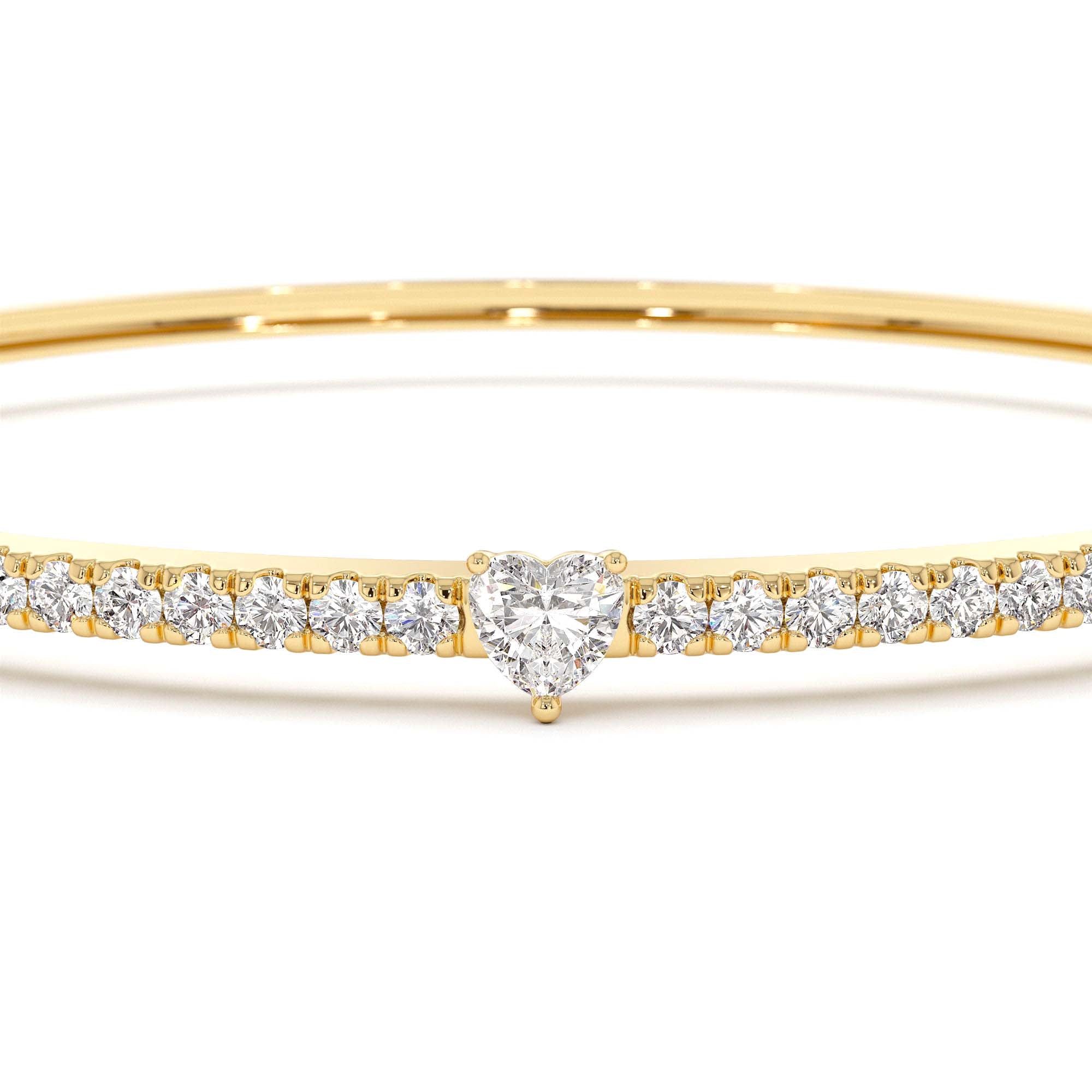 14k Gold Heart Shaped and Round Diamond Bangle - view 4