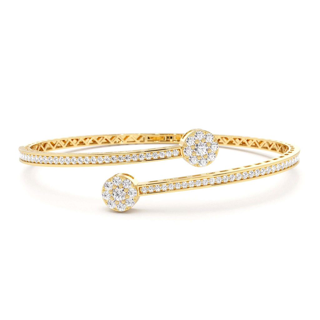 14k Gold Cross Over Diamond Bangle Bracelet by Orlina Fine