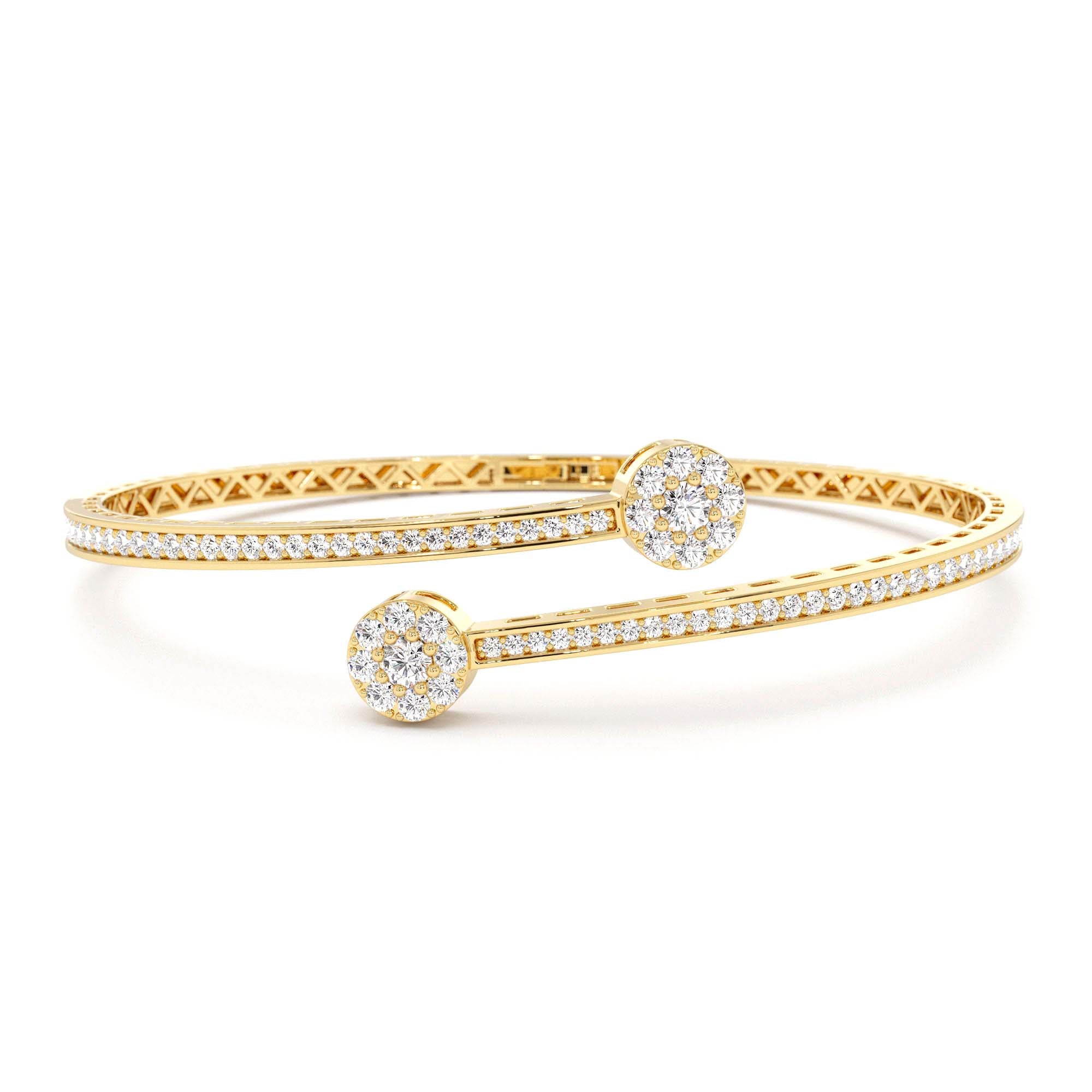 14k Gold Cross Over Diamond Bangle Bracelet by Orlina Fine