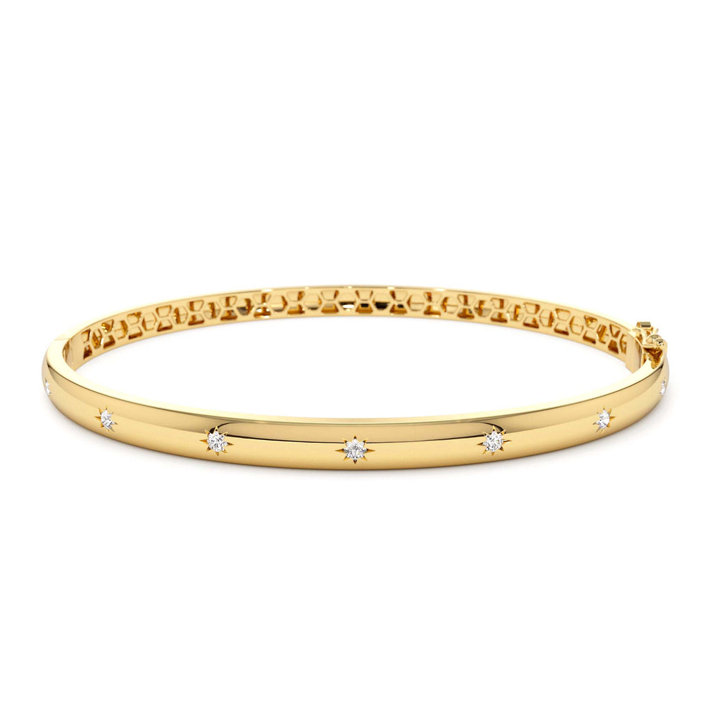 14k 4mm Dome Star Setting Diamond Bangle Bracelet by Orlina Fine