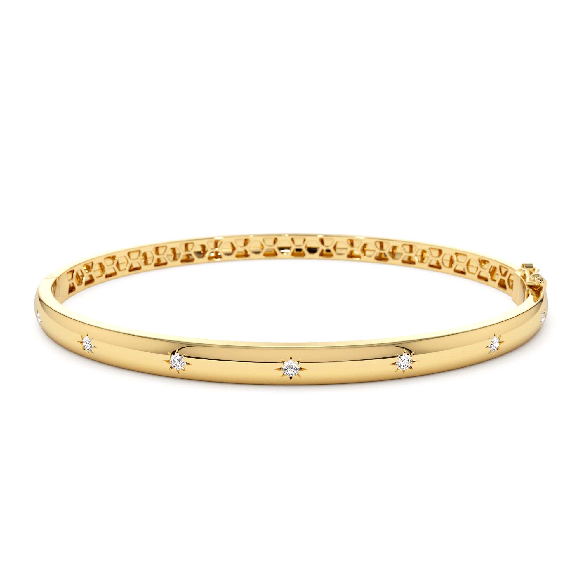 14k 4mm Dome Star Setting Diamond Bangle Bracelet by Orlina Fine