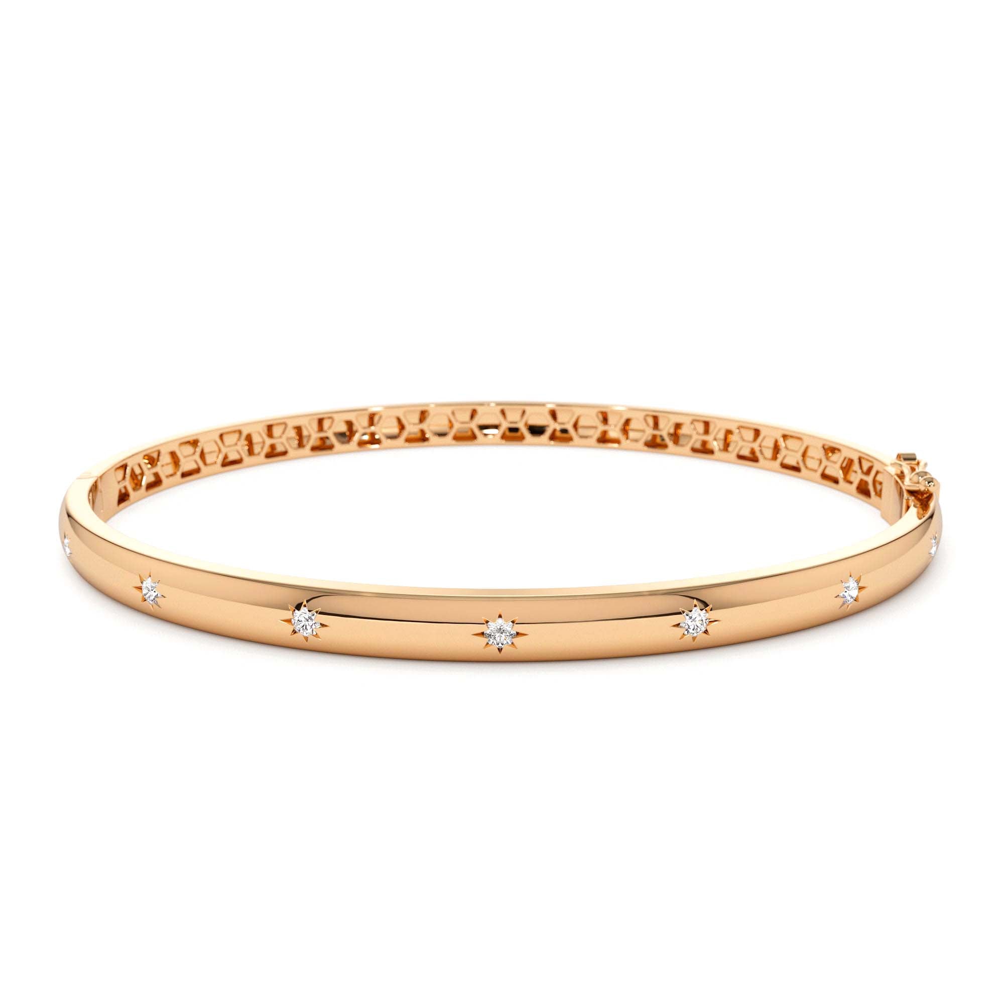 14k 4mm Dome Star Setting Diamond Bangle Bracelet - view 2