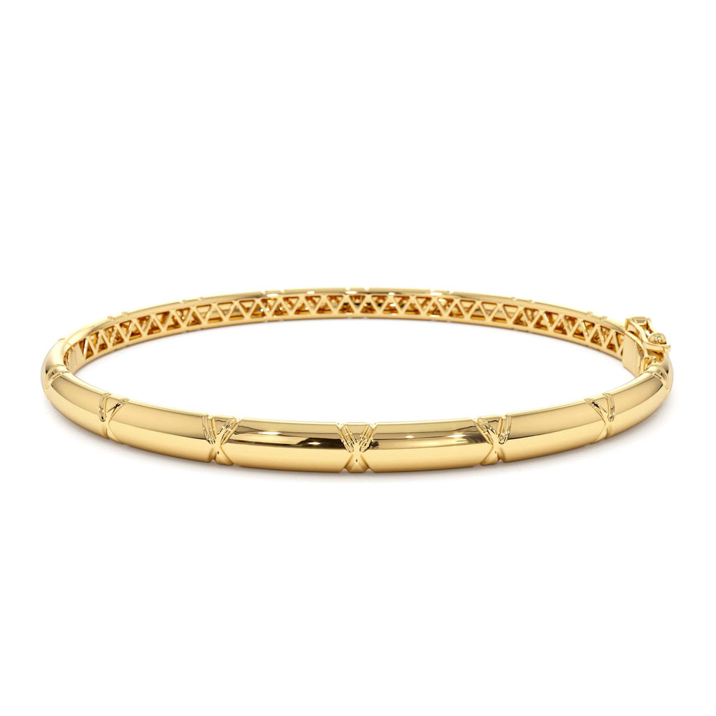 14K 4MM Dome X Cut Design Gold Bangle by Orlina Fine