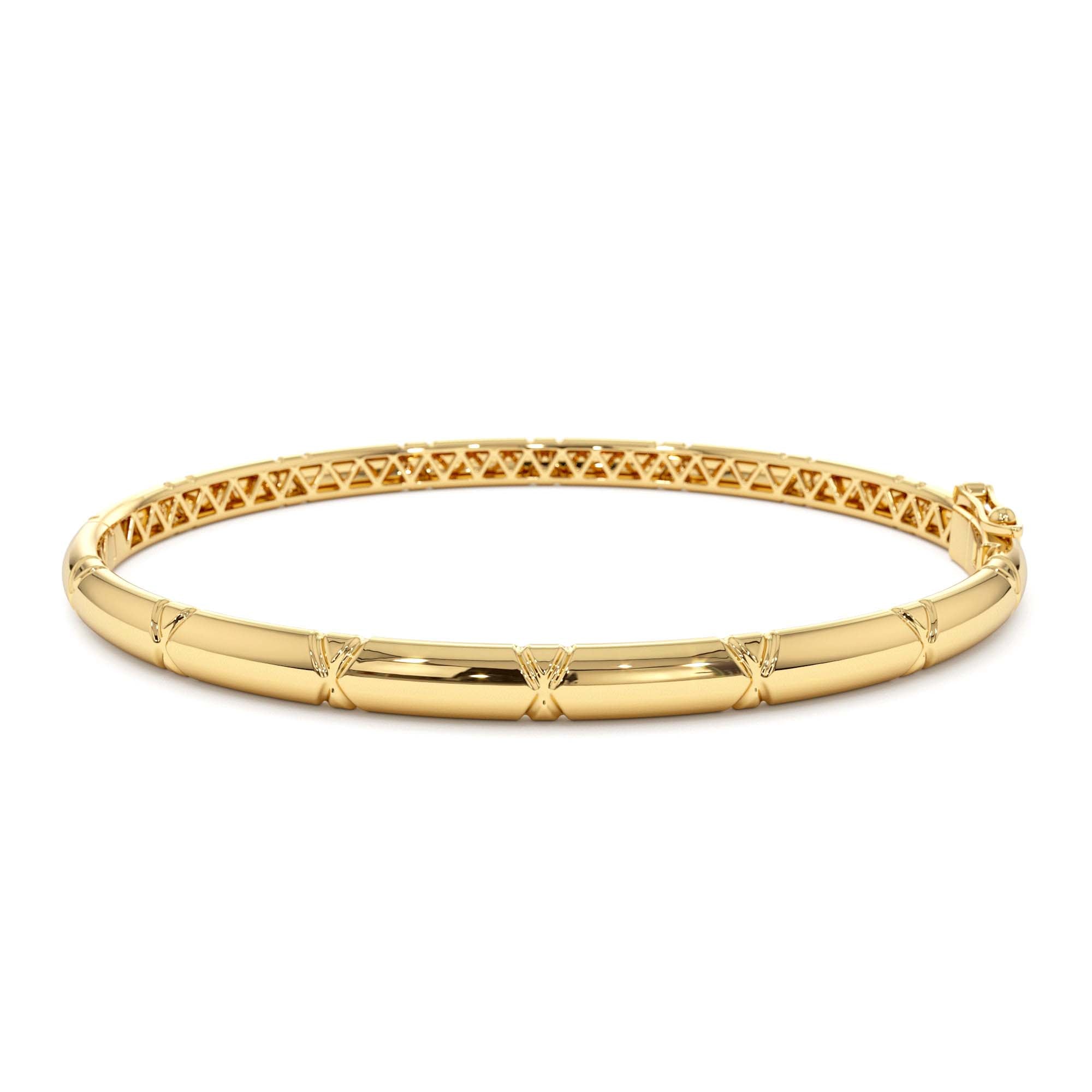 14K 4MM Dome X Cut Design Gold Bangle by Orlina Fine