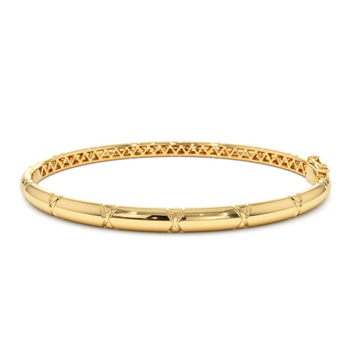 14K 4MM Dome X Cut Design Gold Bangle by Orlina Fine