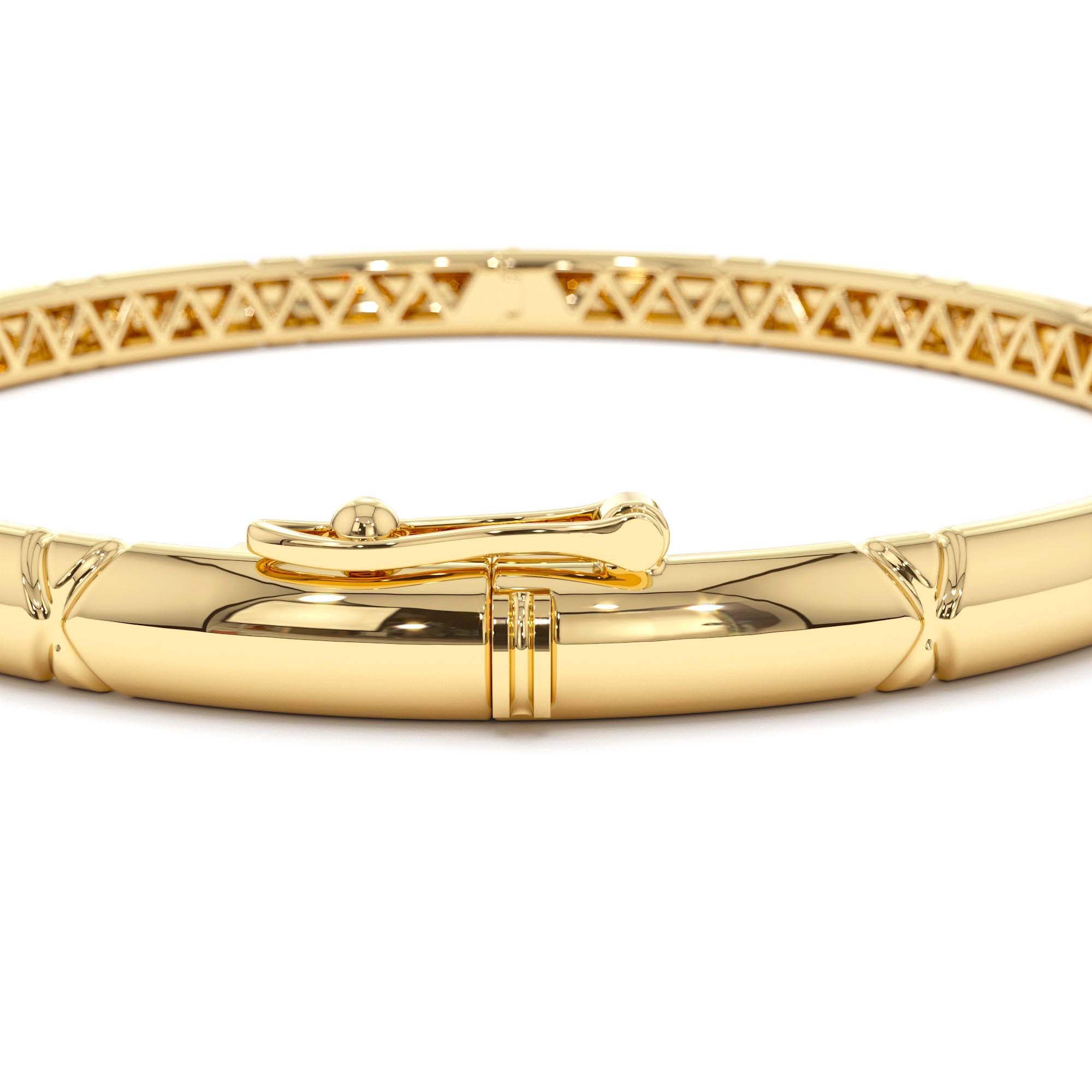 14K 4MM Dome X Cut Design Gold Bangle - view 5