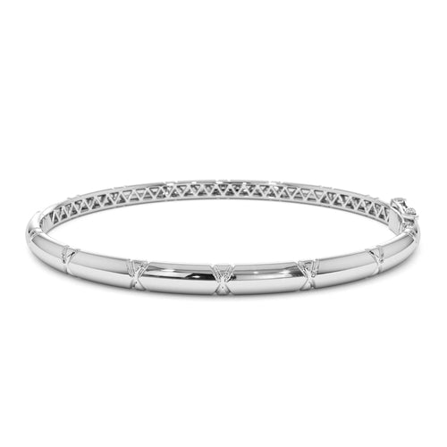 14K 4MM Dome X Cut Design Gold Bangle - view 2