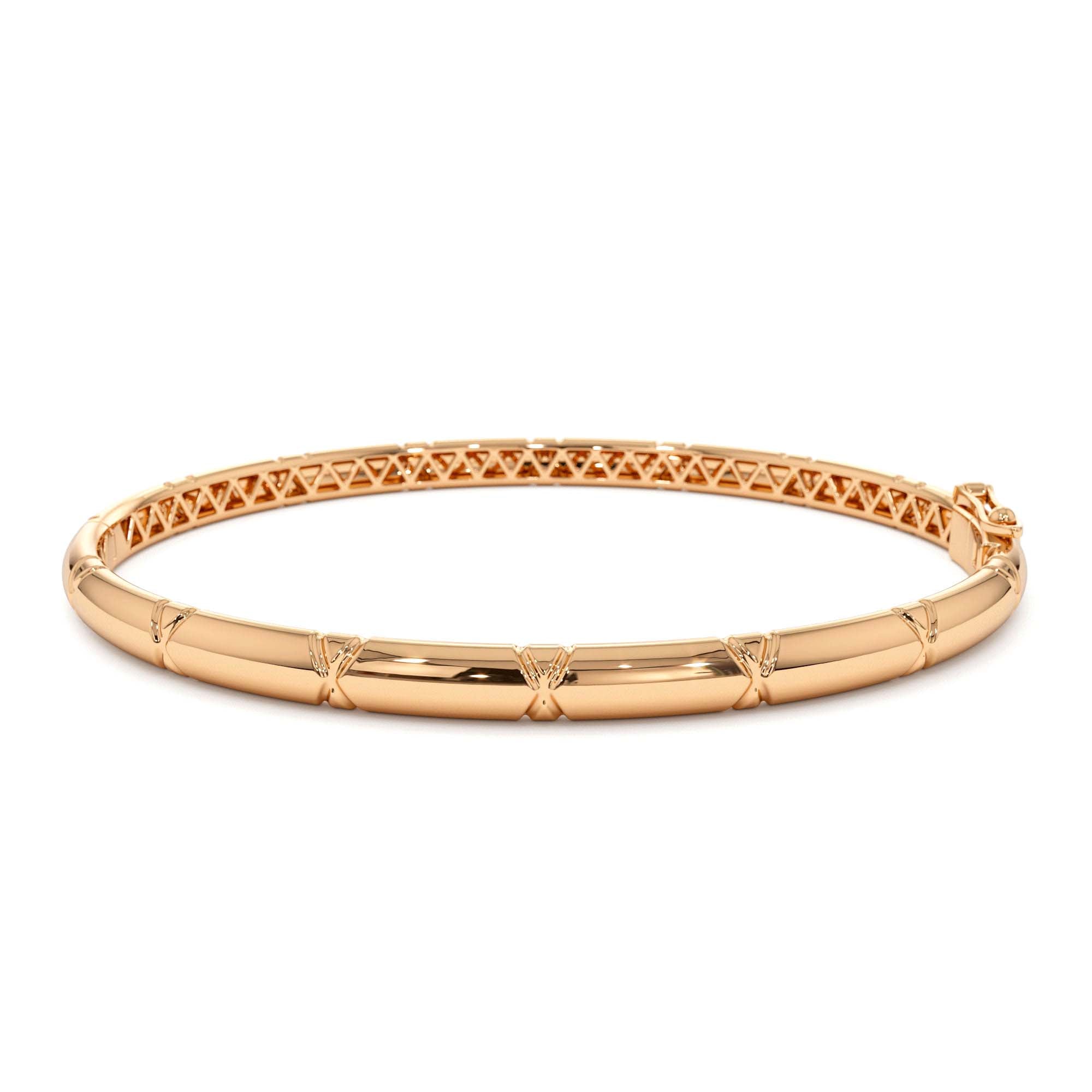 14K 4MM Dome X Cut Design Gold Bangle - view 3