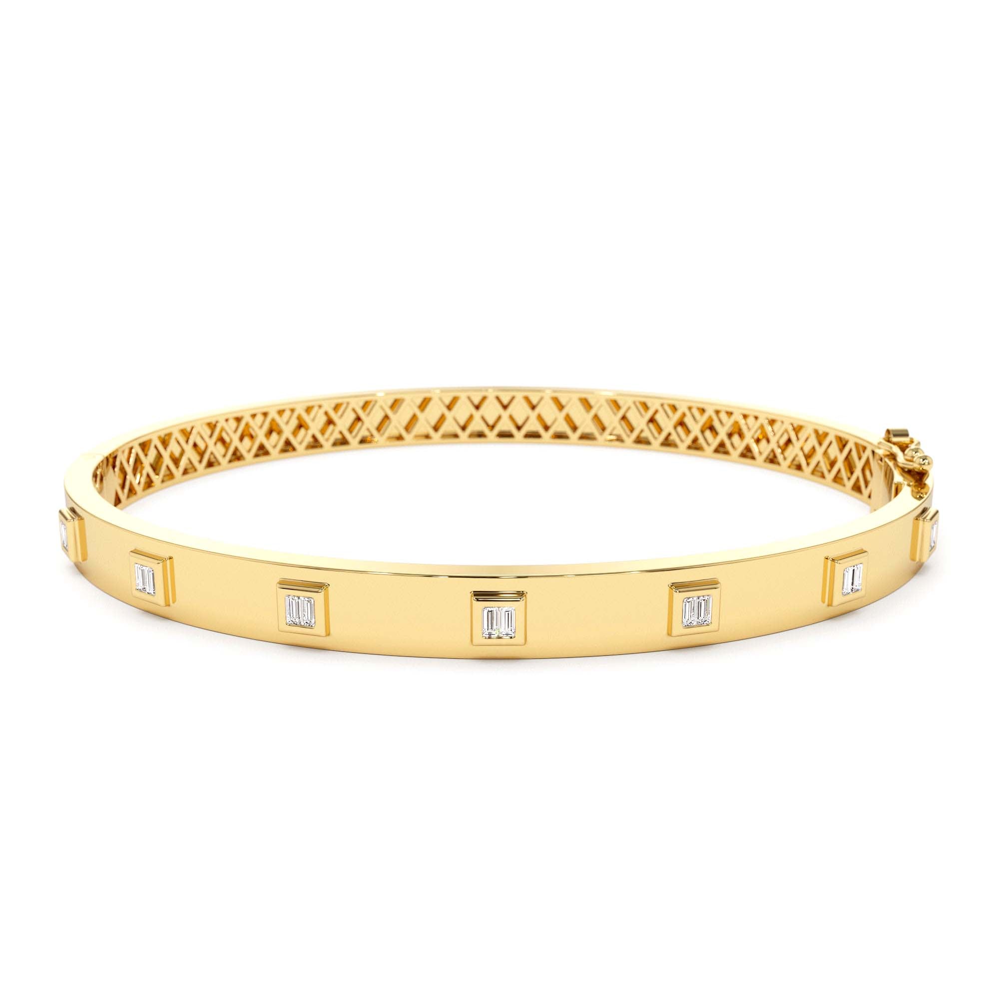 14k Gold Baguette Diamond Bezel Setting Statement Bangle by Orlina Fine