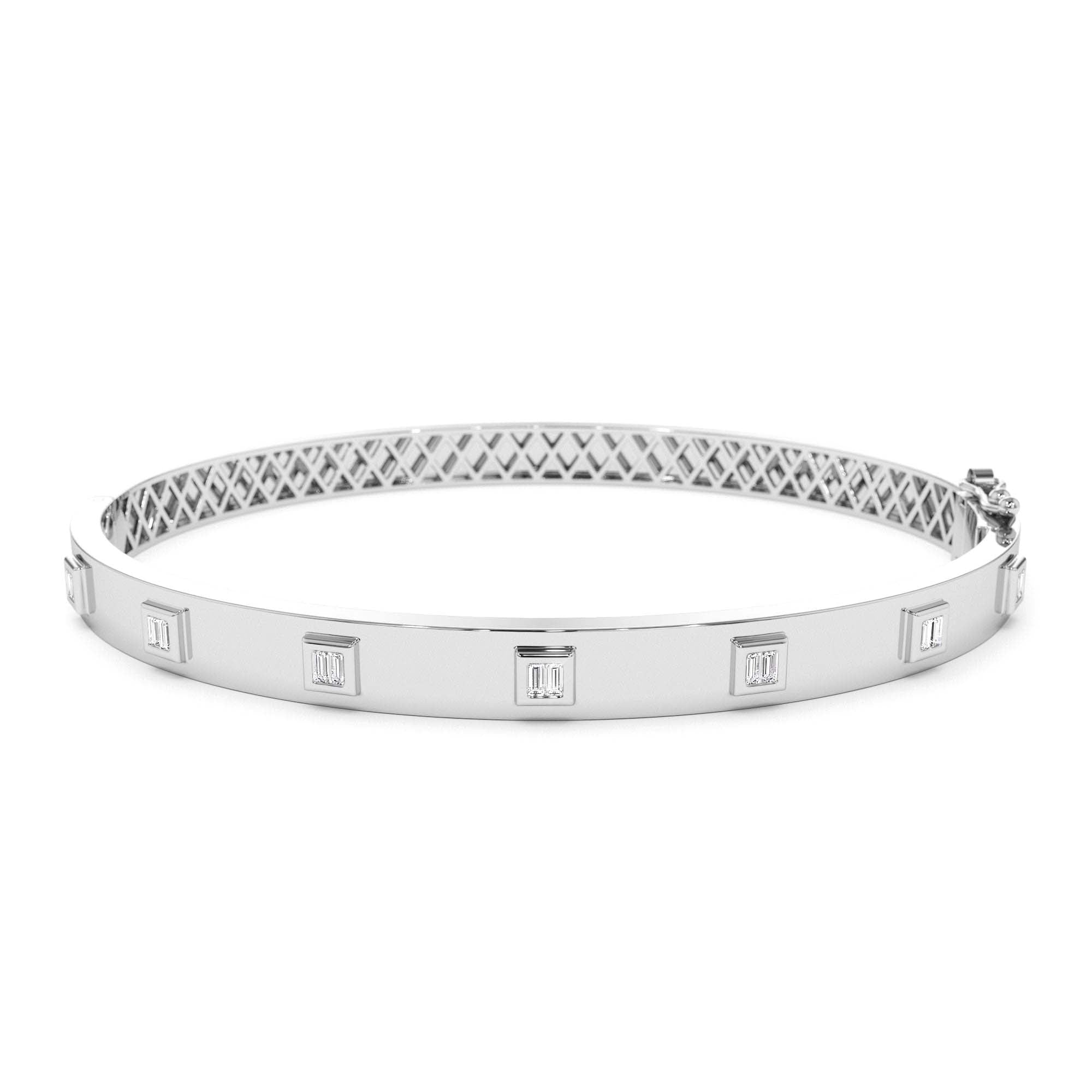 14k Gold Baguette Diamond Bezel Setting Statement Bangle - view 3