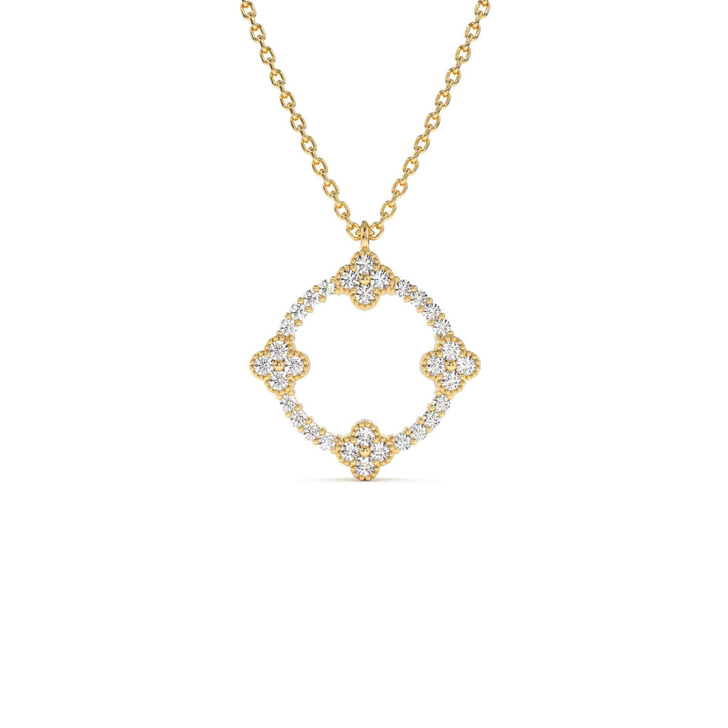 14k All Diamond Clover Circle Necklace by Orlina Fine