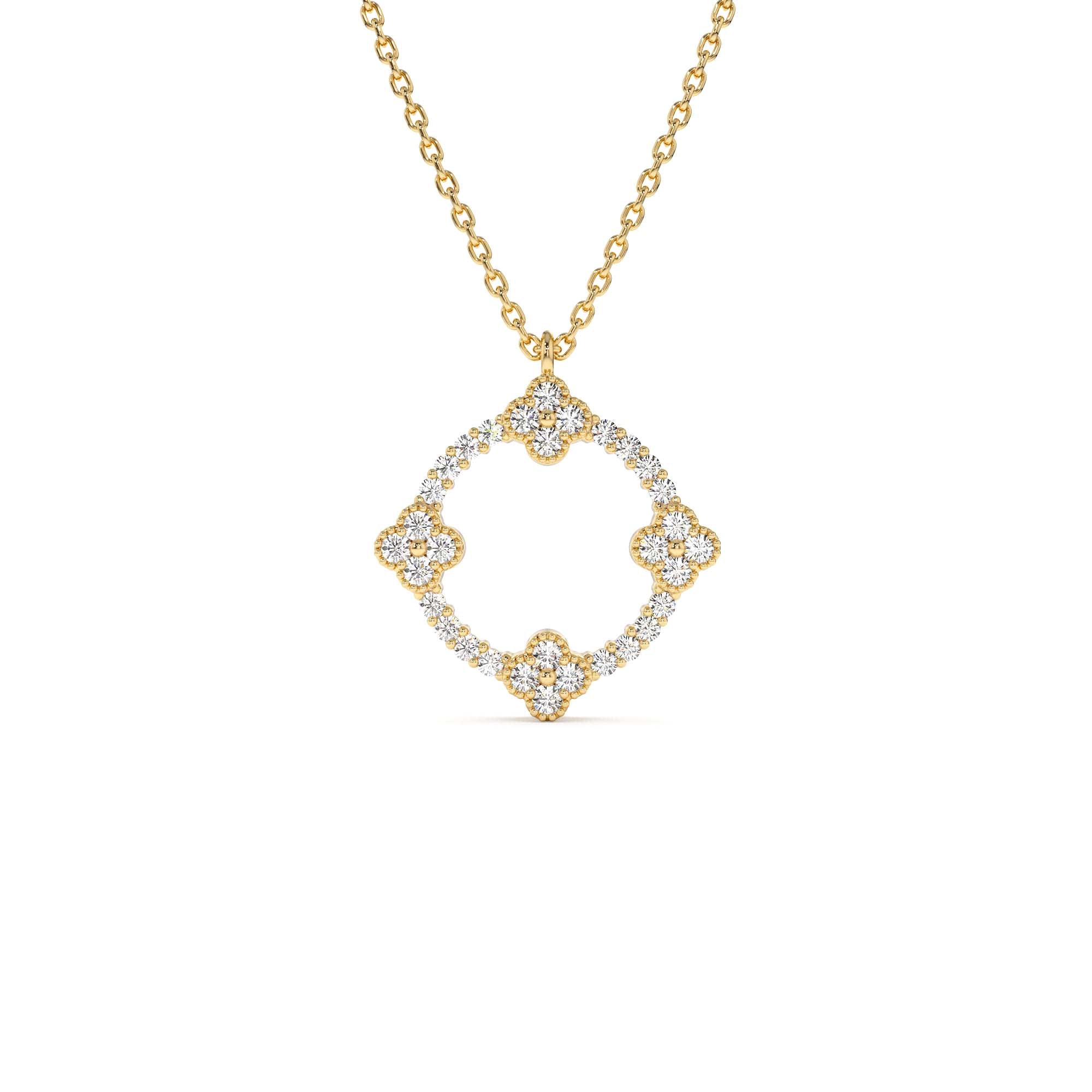 14k All Diamond Clover Circle Necklace by Orlina Fine