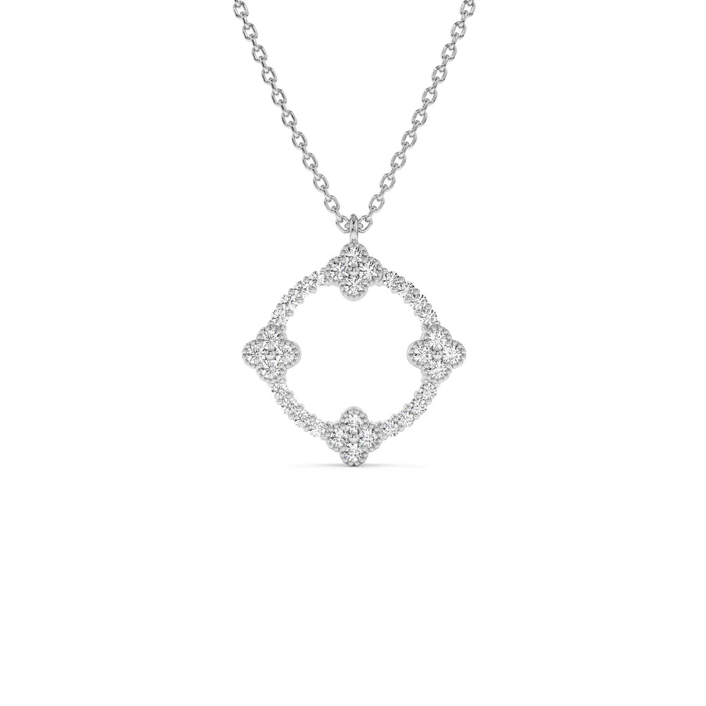 14k All Diamond Clover Circle Necklace - view 2