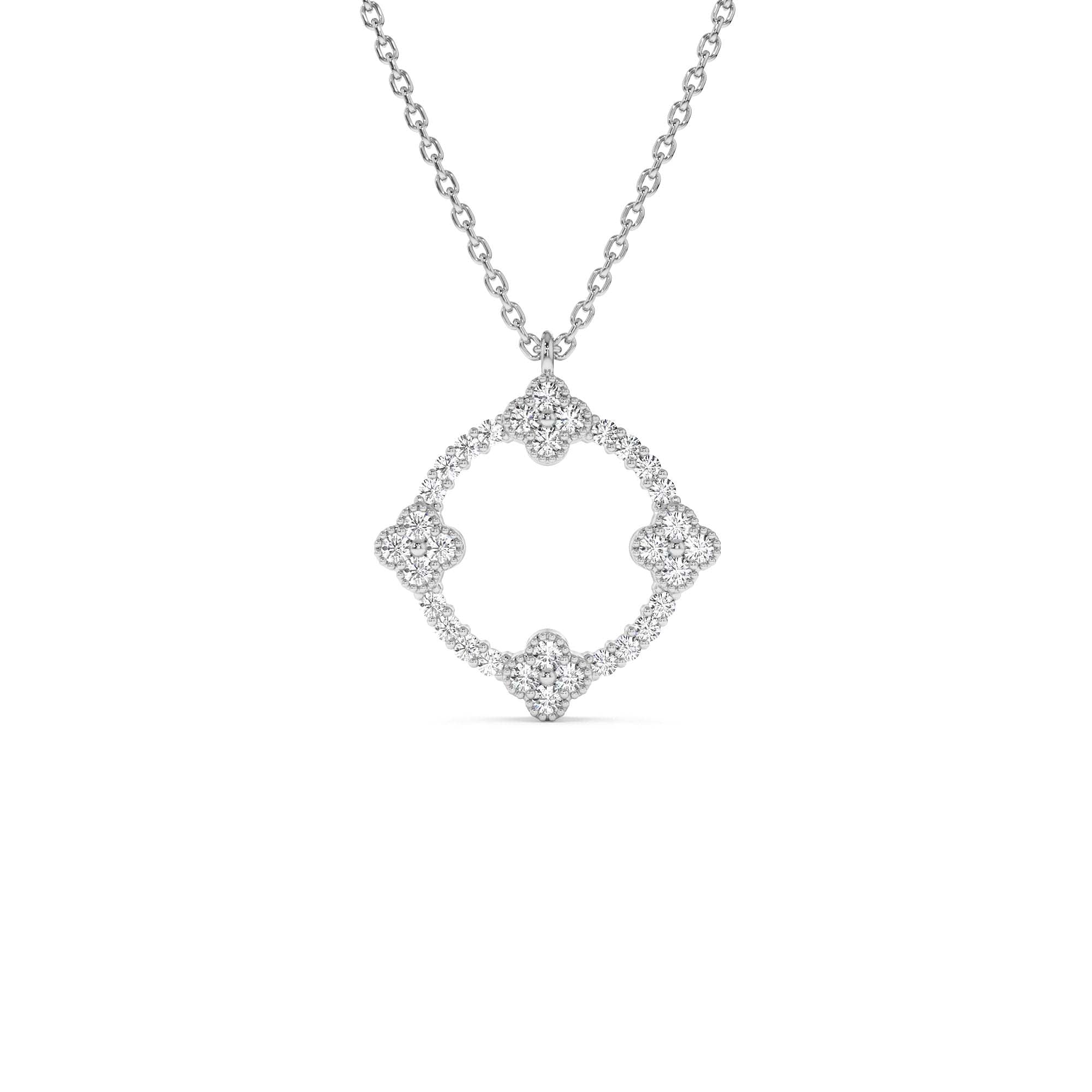 14k All Diamond Clover Circle Necklace - view 2