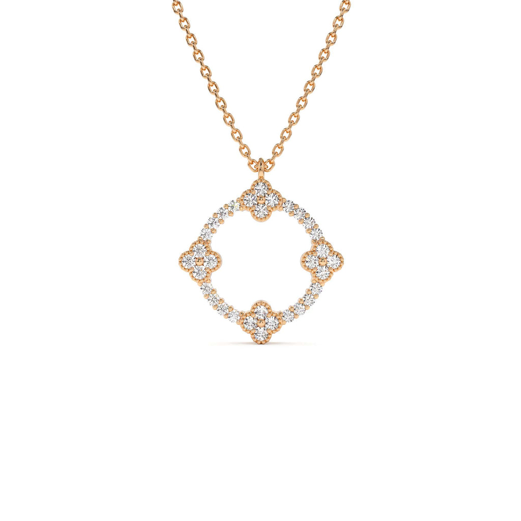 14k All Diamond Clover Circle Necklace - view 3