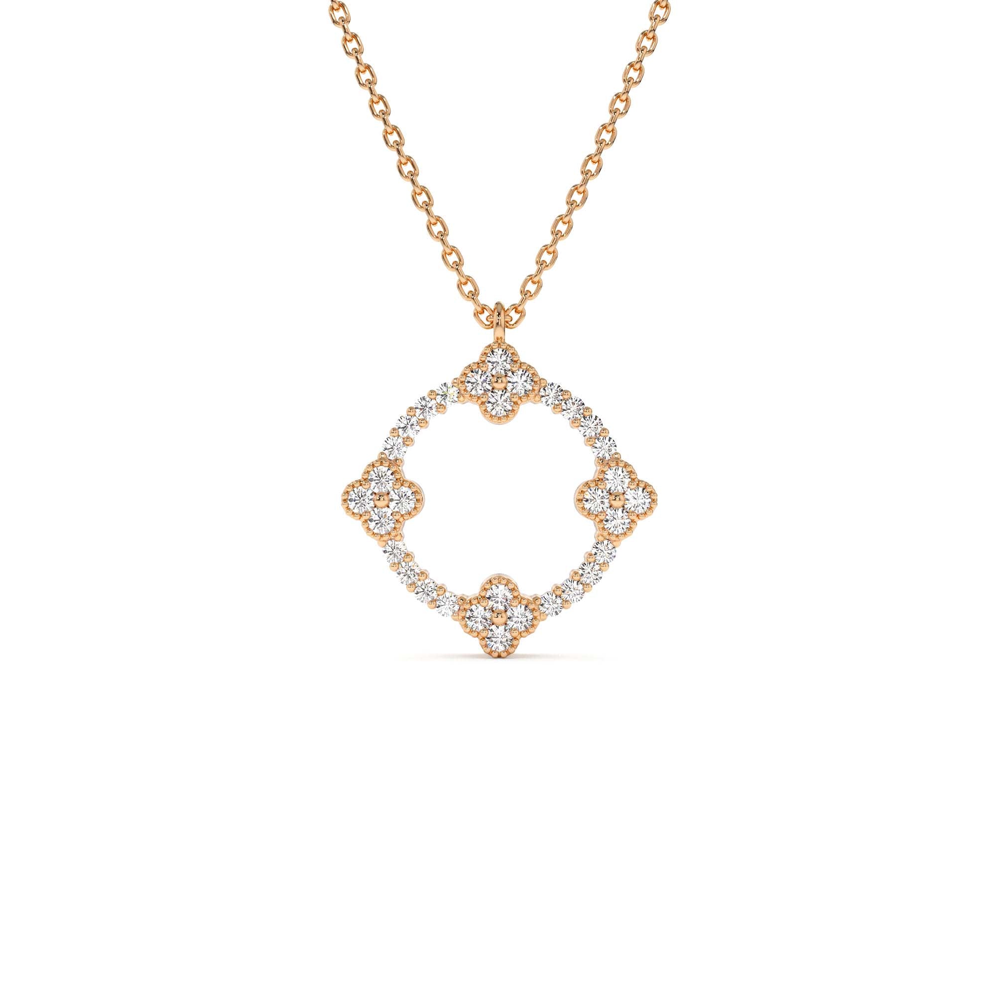 14k All Diamond Clover Circle Necklace - view 3