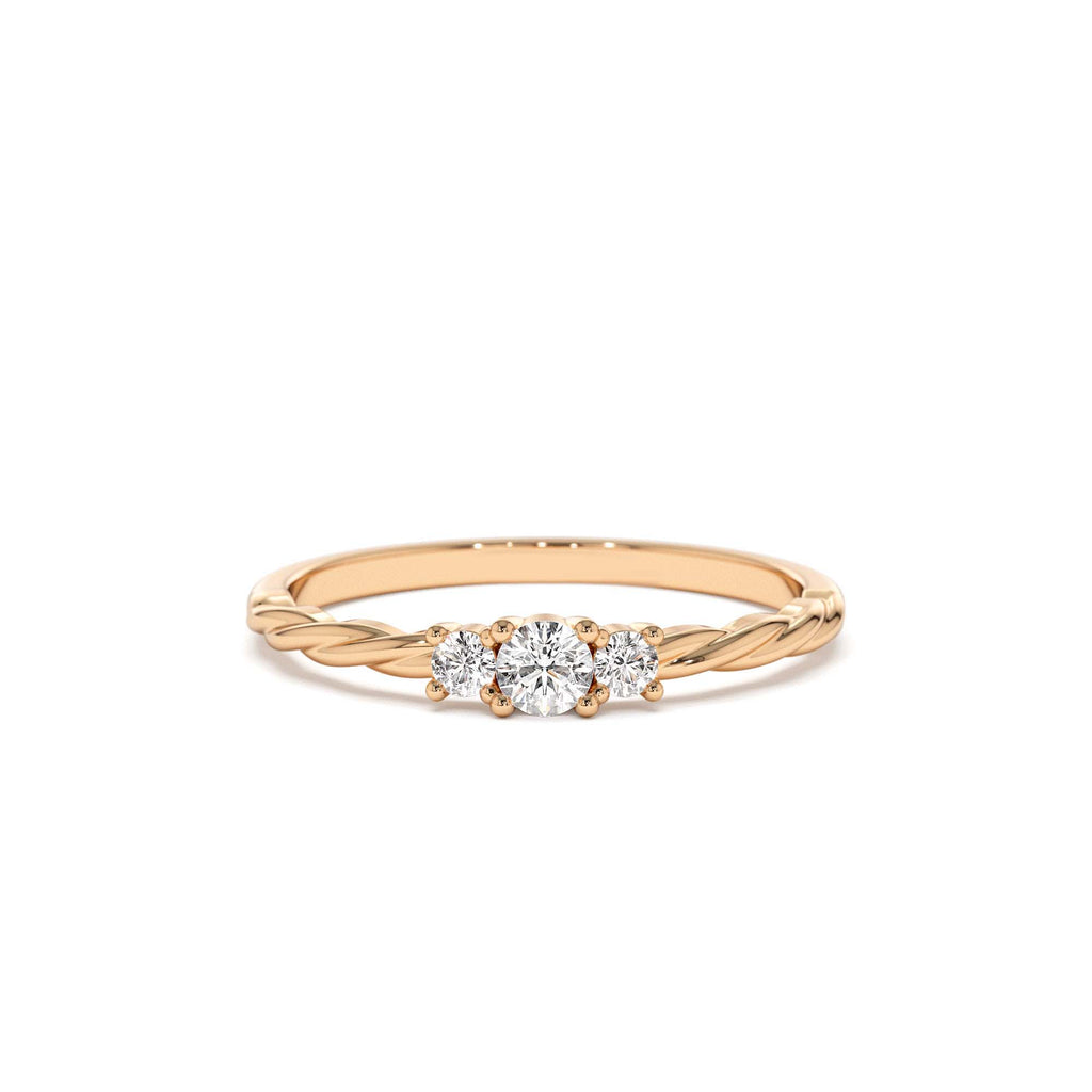 14k Gold Three Stone Dainty Diamond Twisted Ring - view 2
