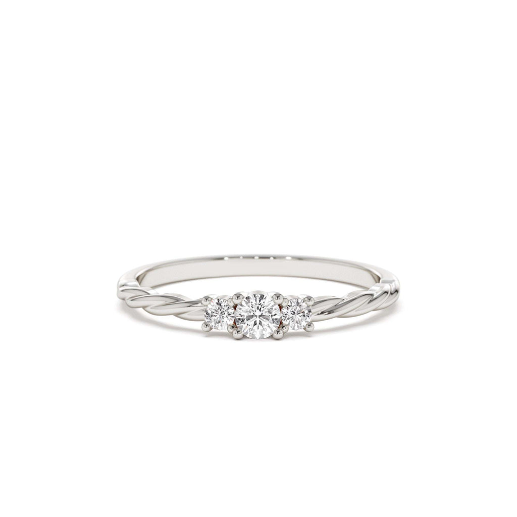 14k Gold Three Stone Dainty Diamond Twisted Ring - view 3
