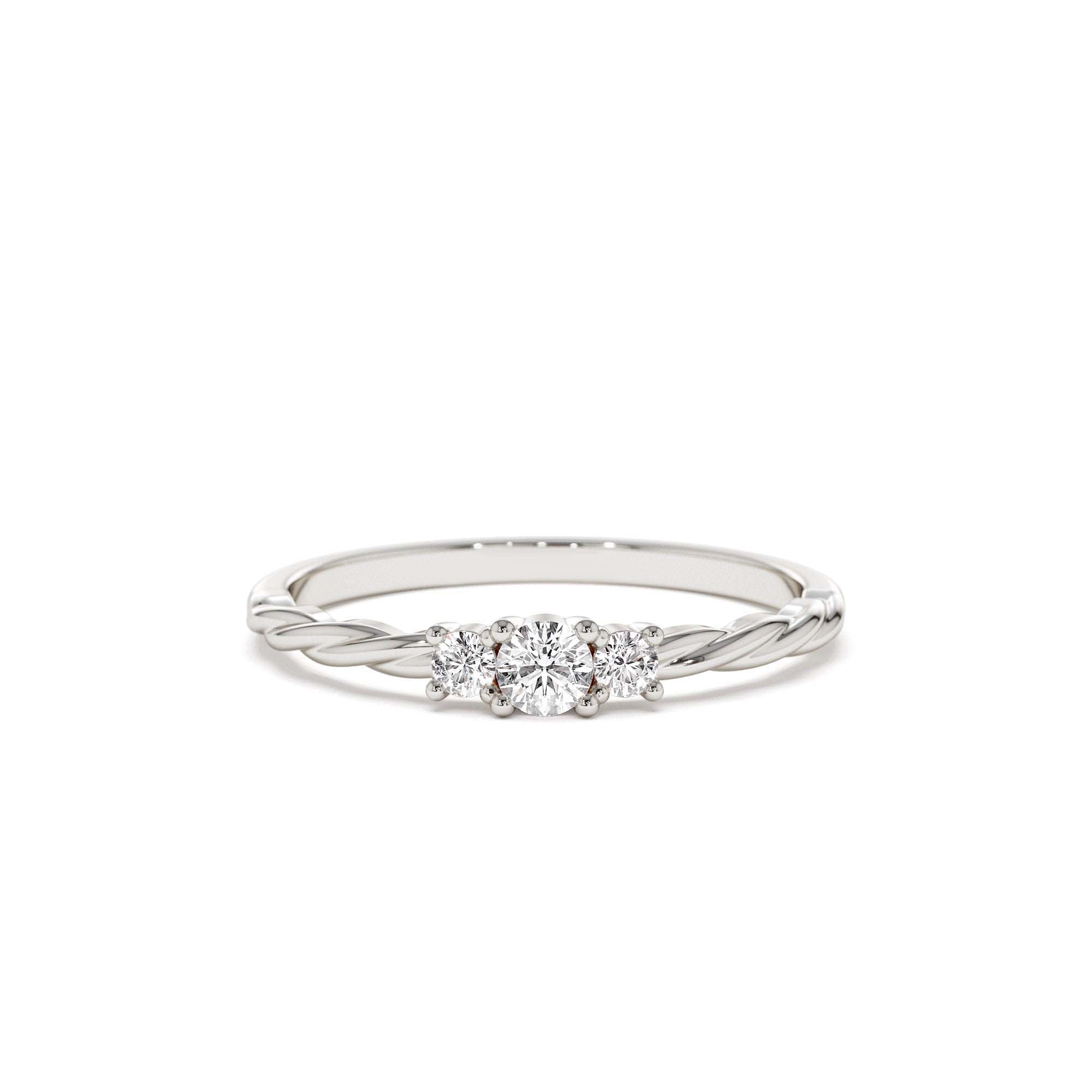 14k Gold Three Stone Dainty Diamond Twisted Ring - view 3