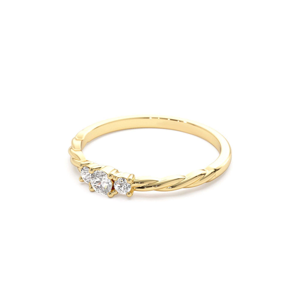 14k Gold Three Stone Dainty Diamond Twisted Ring - view 5