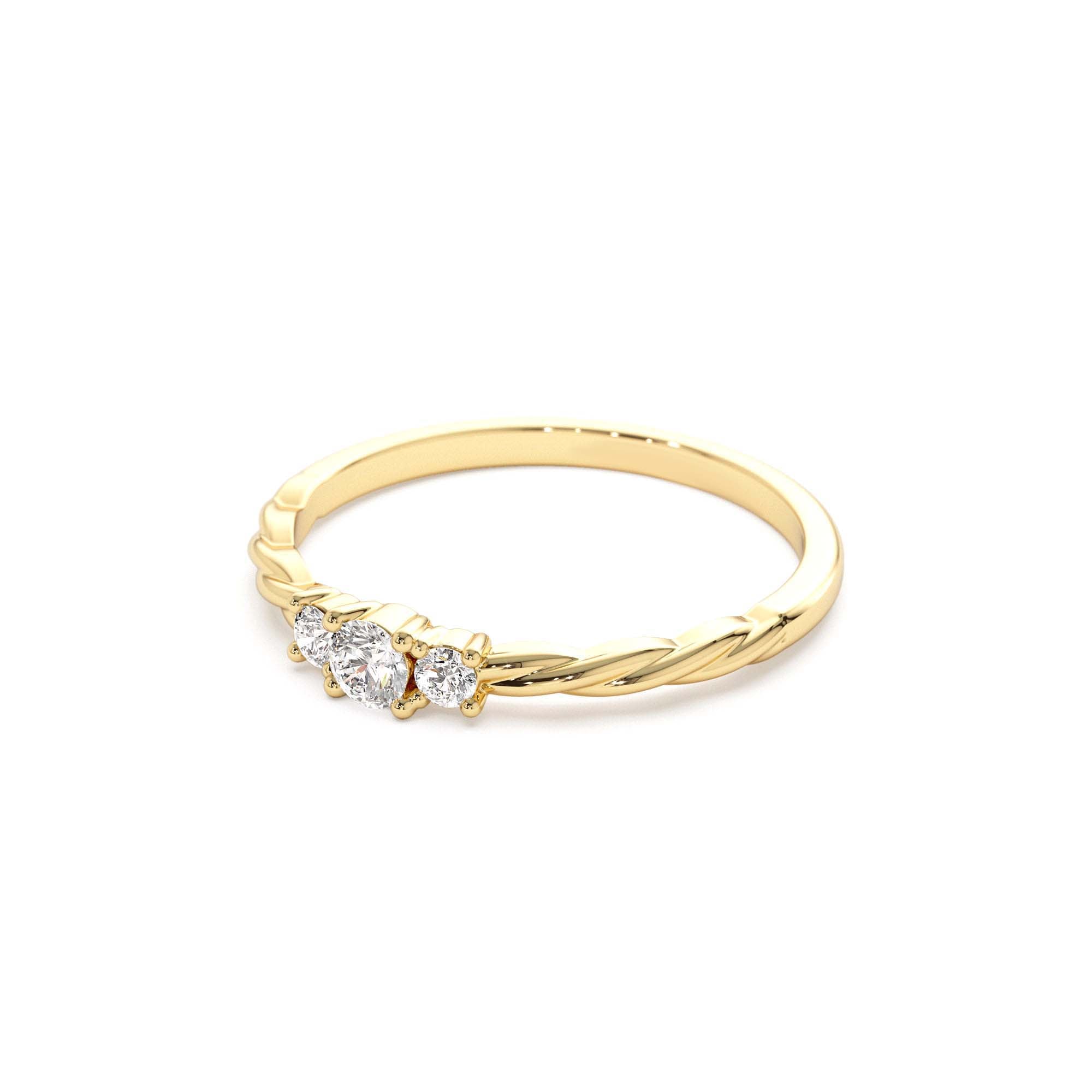 14k Gold Three Stone Dainty Diamond Twisted Ring - view 5