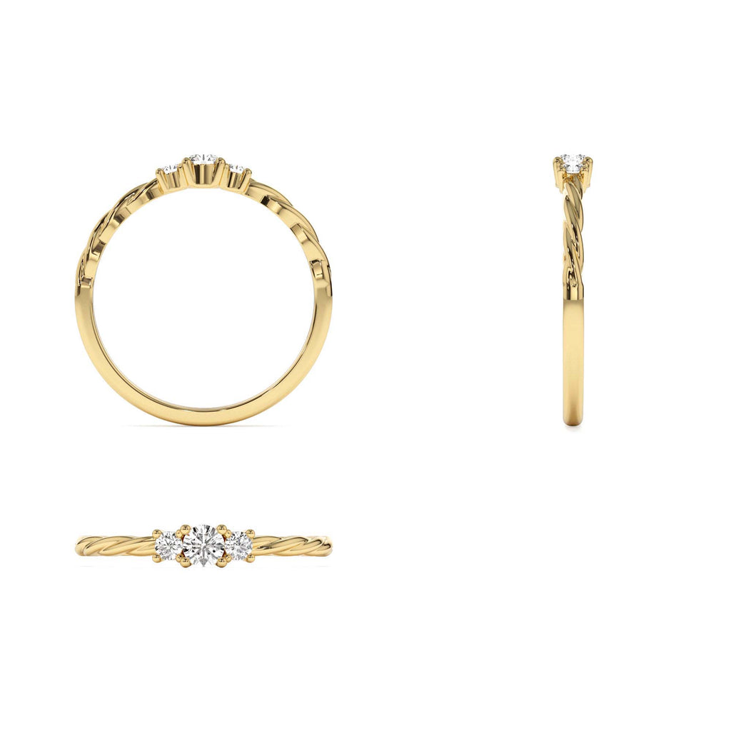 14k Gold Three Stone Dainty Diamond Twisted Ring - view 6