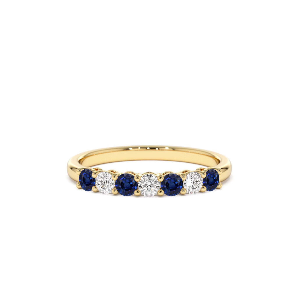 14k 7 Stone Basket Setting Diamond and Sapphire Wedding Ring by Orlina Fine