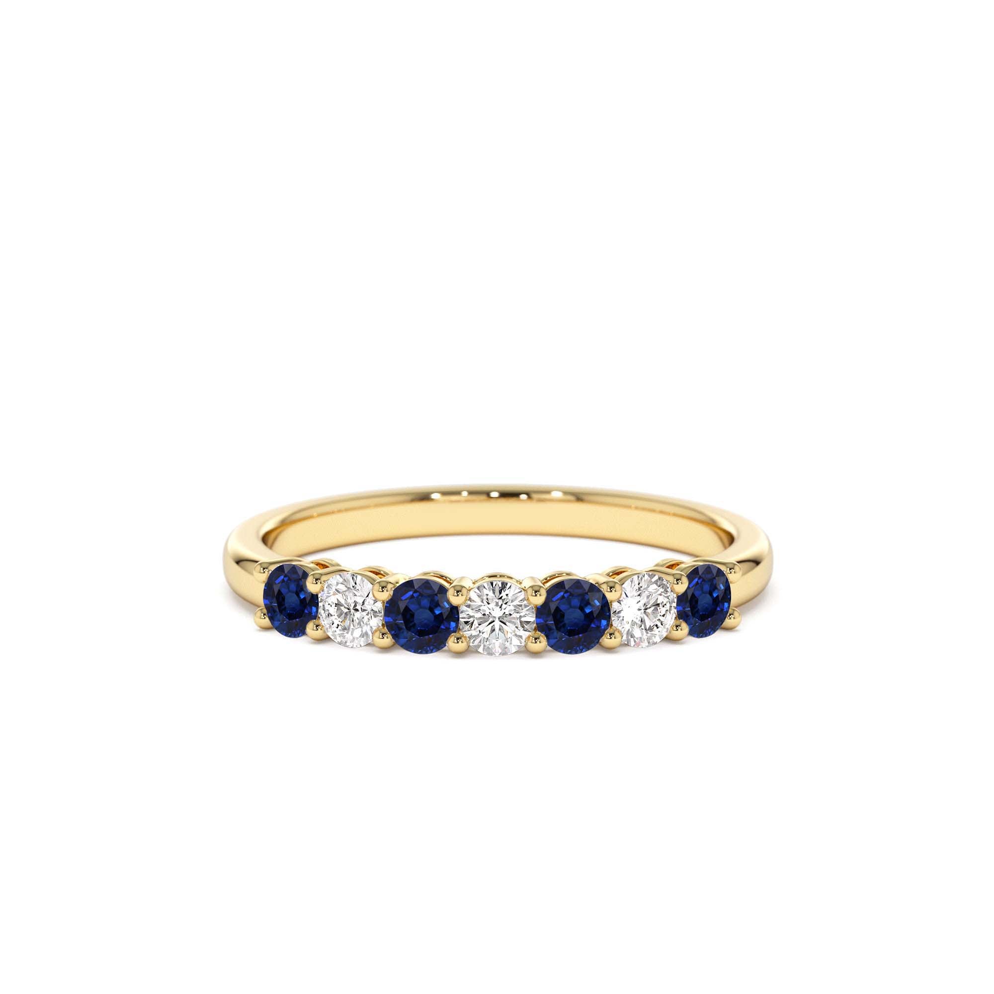 14k 7 Stone Basket Setting Diamond and Sapphire Wedding Ring by Orlina Fine