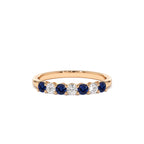 14k 7 Stone Basket Setting Diamond and Sapphire Wedding Ring - view 2