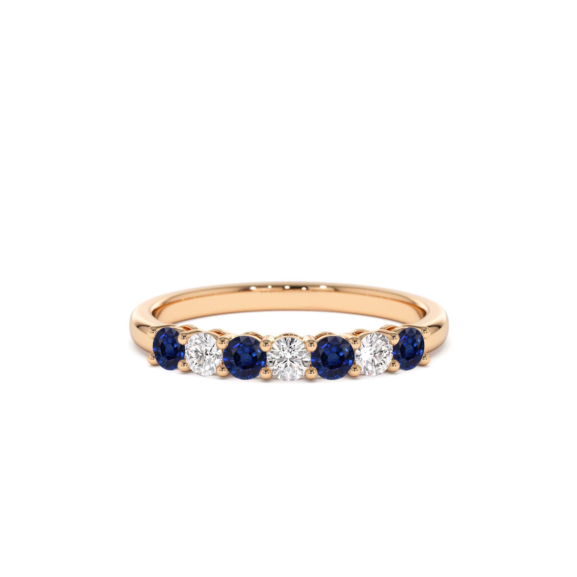 14k 7 Stone Basket Setting Diamond and Sapphire Wedding Ring - view 2