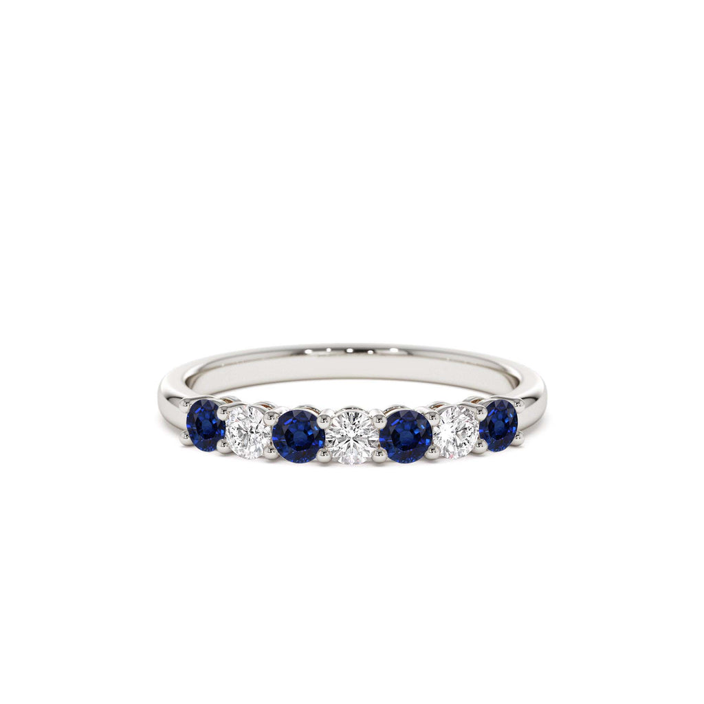 14k 7 Stone Basket Setting Diamond and Sapphire Wedding Ring - view 3
