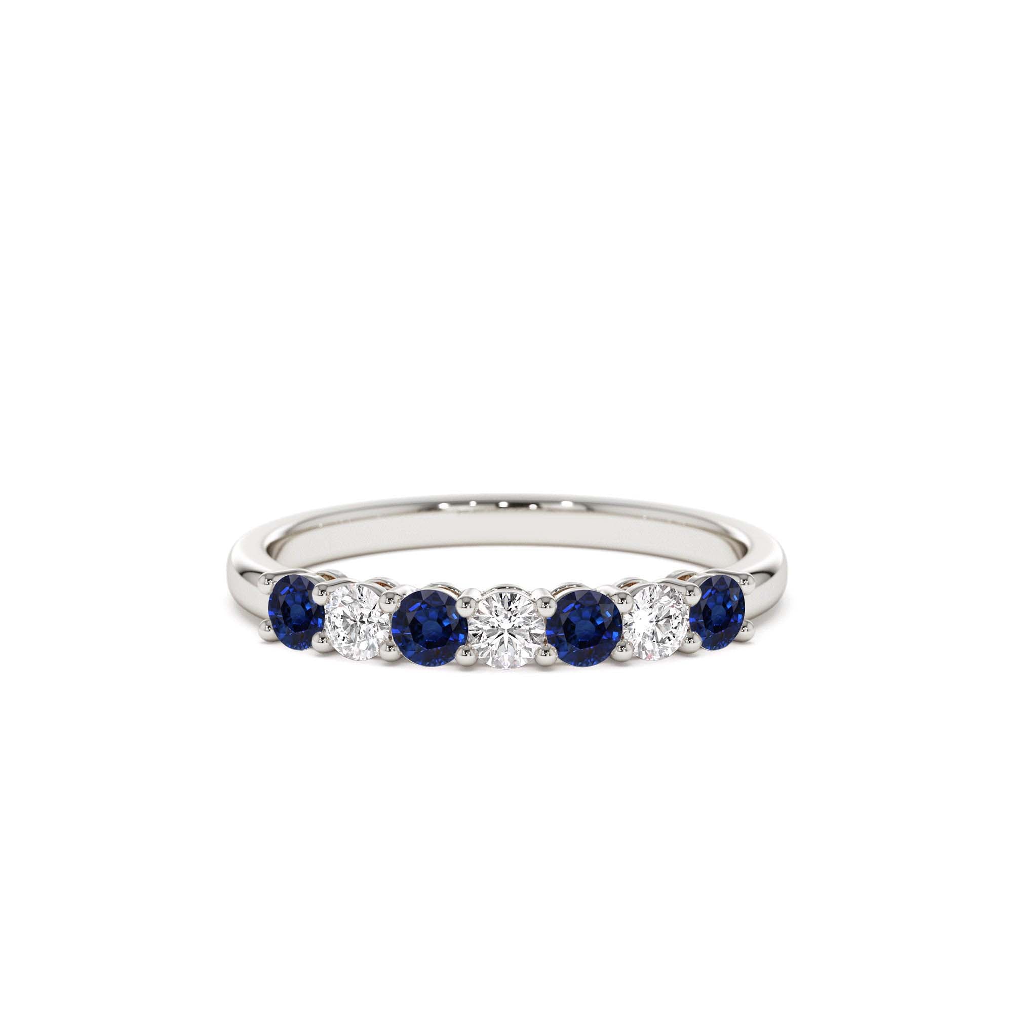 14k 7 Stone Basket Setting Diamond and Sapphire Wedding Ring - view 3