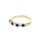 14k 7 Stone Basket Setting Diamond and Sapphire Wedding Ring - view 4
