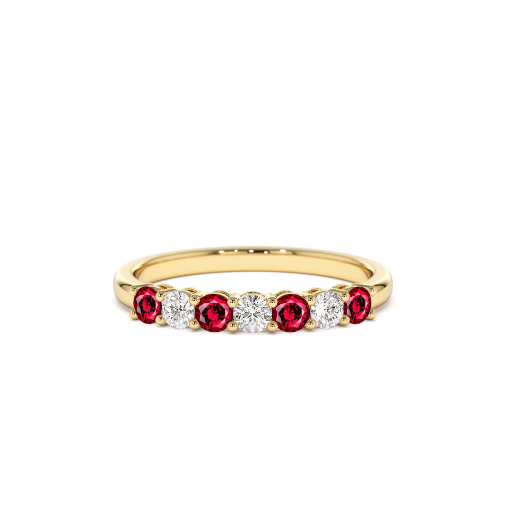 14k 7 Stone Basket Setting Diamond and Ruby Wedding Ring by Orlina Fine
