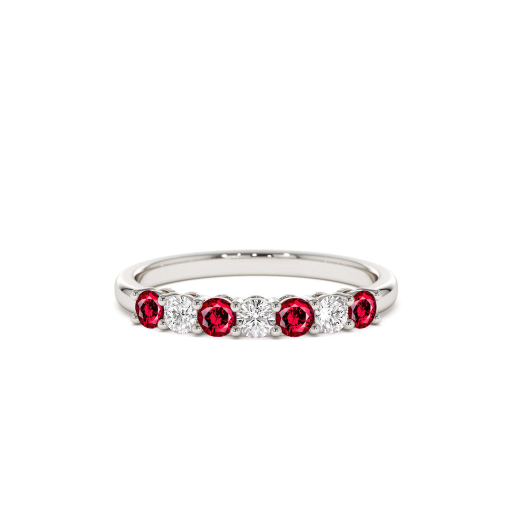 14k 7 Stone Basket Setting Diamond and Ruby Wedding Ring - view 2